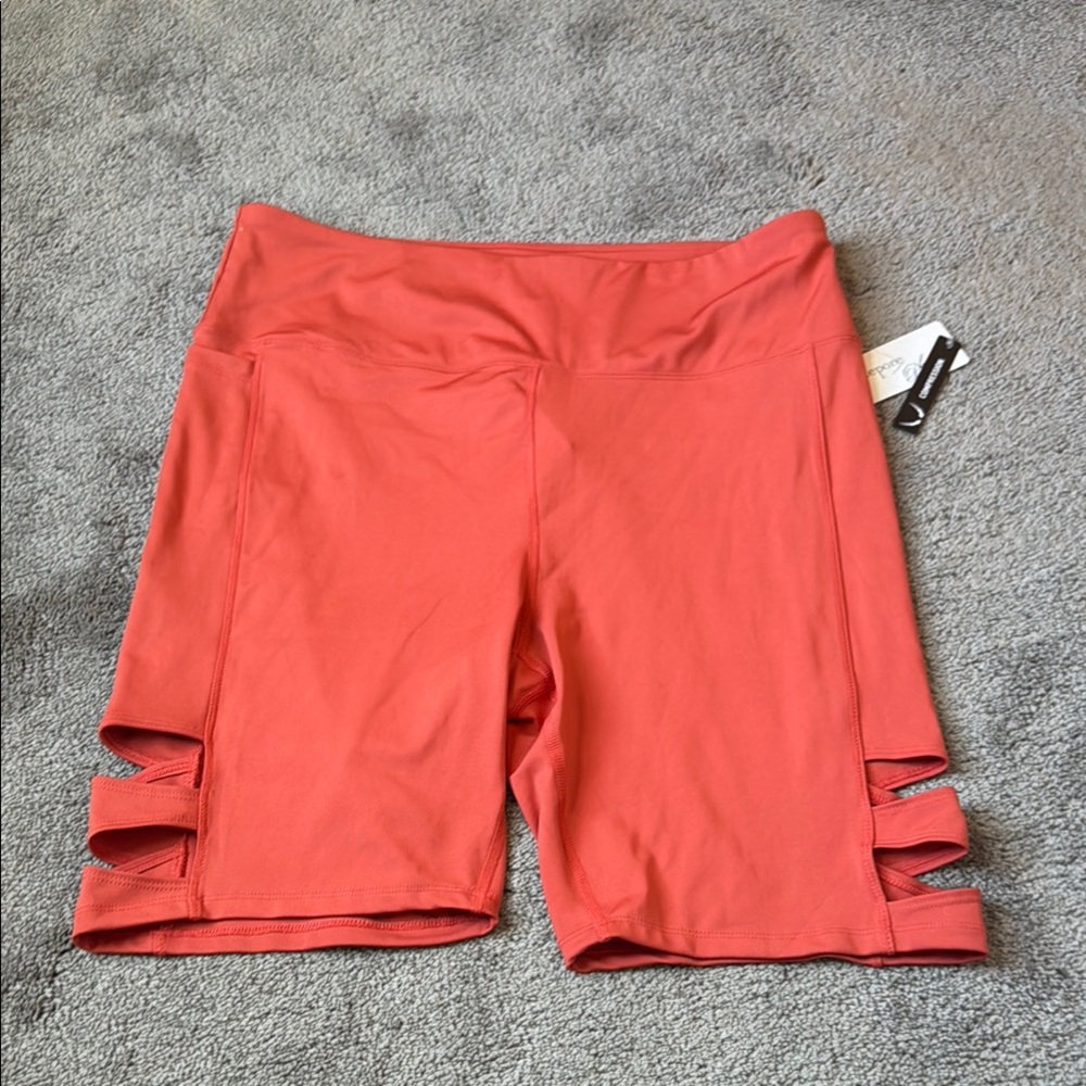 Nanette Lepore Coral Cutout Bike Shorts High Rise Activewear SIZE XL Gym